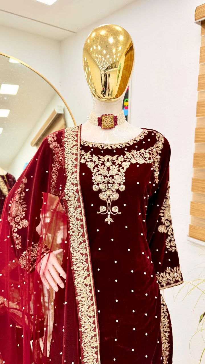 YNF VELVET KESH158 5045 SUITS & DRESSES WHOLESALE VELVET PARTY WEAR EMBROIDERY SUITS MANUFACTURE- Kapda Export