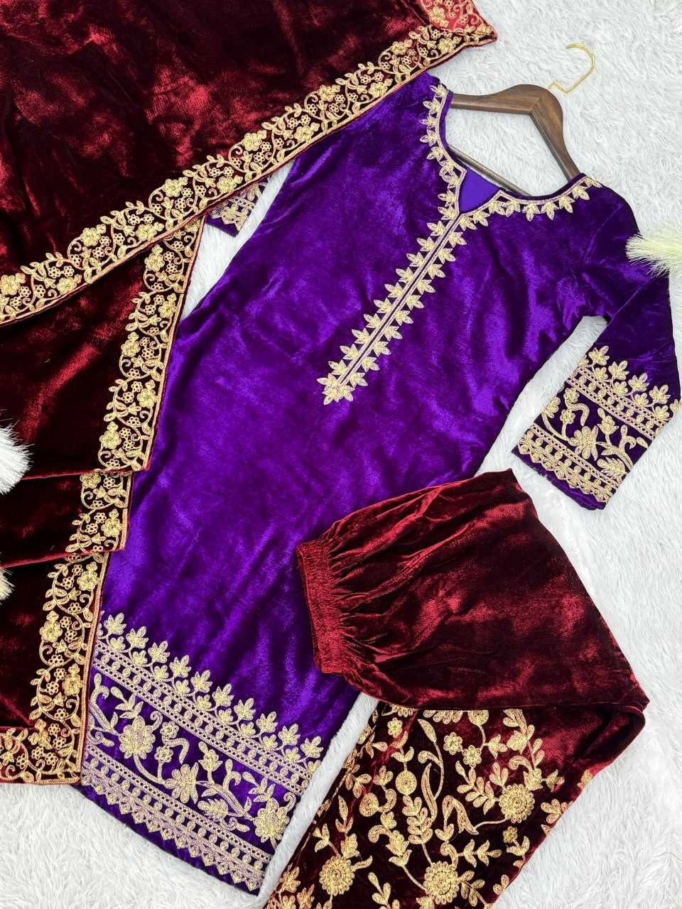 YNF VELVET KESH159 1312 SUITS & DRESSES WHOLESALE EMBROIDERED PARTY WEAR WEDDING VELVET SUITS MANUFACTURE- Kapda Export