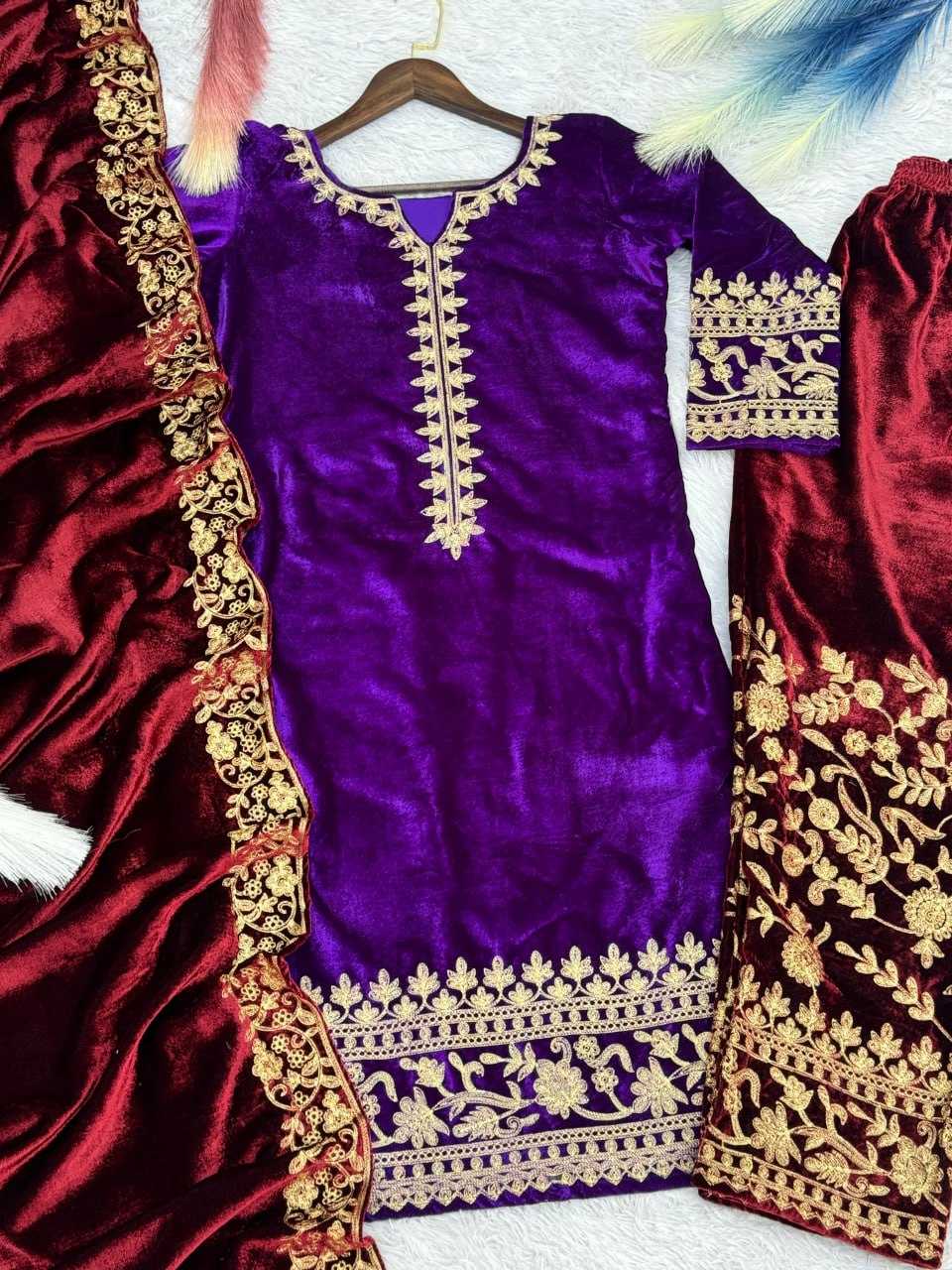 YNF VELVET KESH159 1312 SUITS & DRESSES WHOLESALE EMBROIDERED PARTY WEAR WEDDING VELVET SUITS MANUFACTURE- Kapda Export