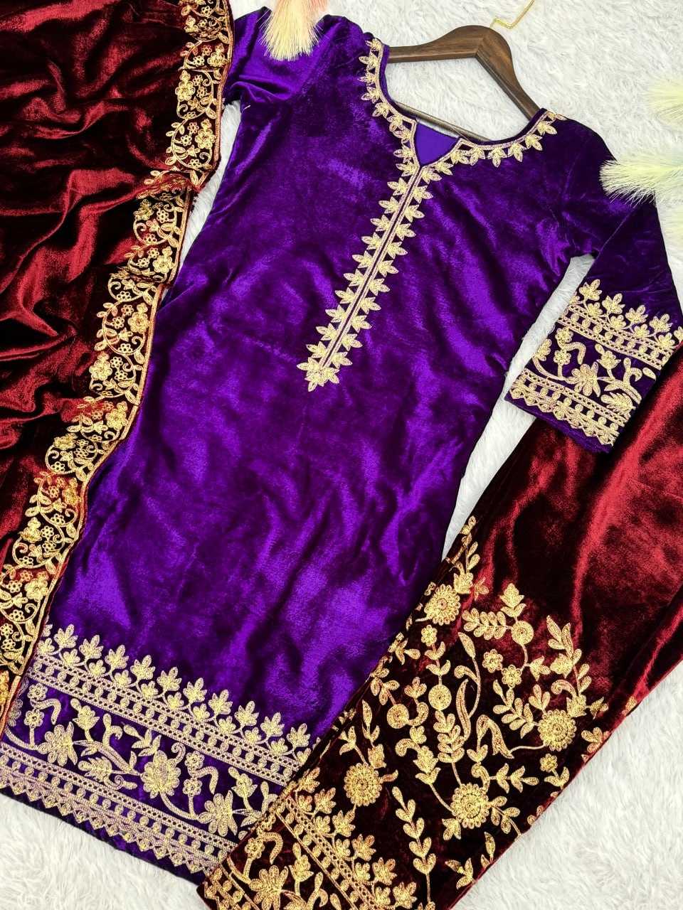 YNF VELVET KESH159 1312 SUITS & DRESSES WHOLESALE EMBROIDERED PARTY WEAR WEDDING VELVET SUITS MANUFACTURE- Kapda Export