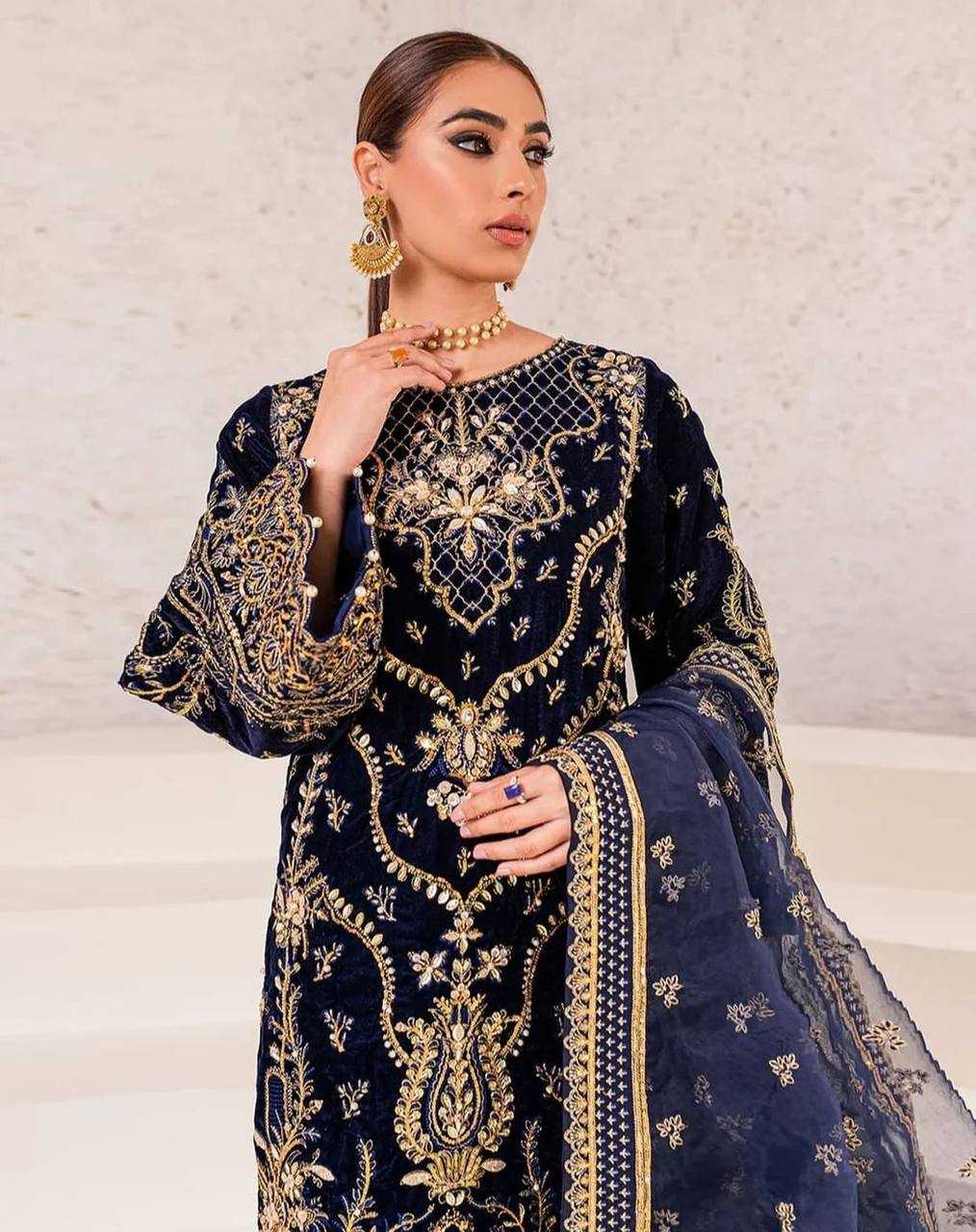 YNF VELVET KESH159 1319 SUITS & DRESSES WHOLESAL PAKISTANI EMBROIDERY VELVET WEDDING SUITS MANUFACTURE- Kapda Export