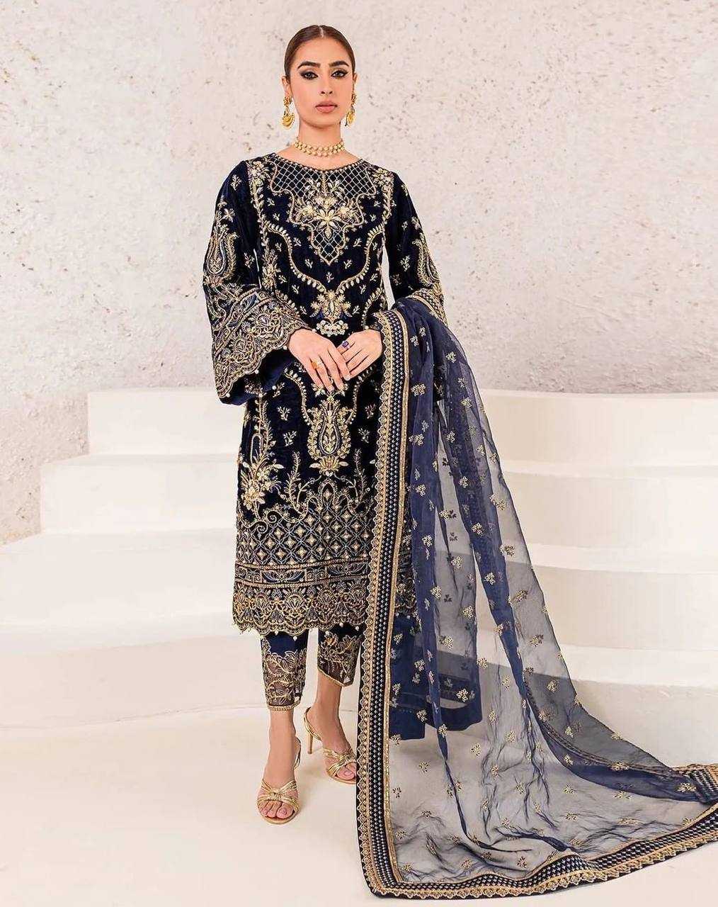 YNF VELVET KESH159 1319 SUITS & DRESSES WHOLESAL PAKISTANI EMBROIDERY VELVET WEDDING SUITS MANUFACTURE- Kapda Export