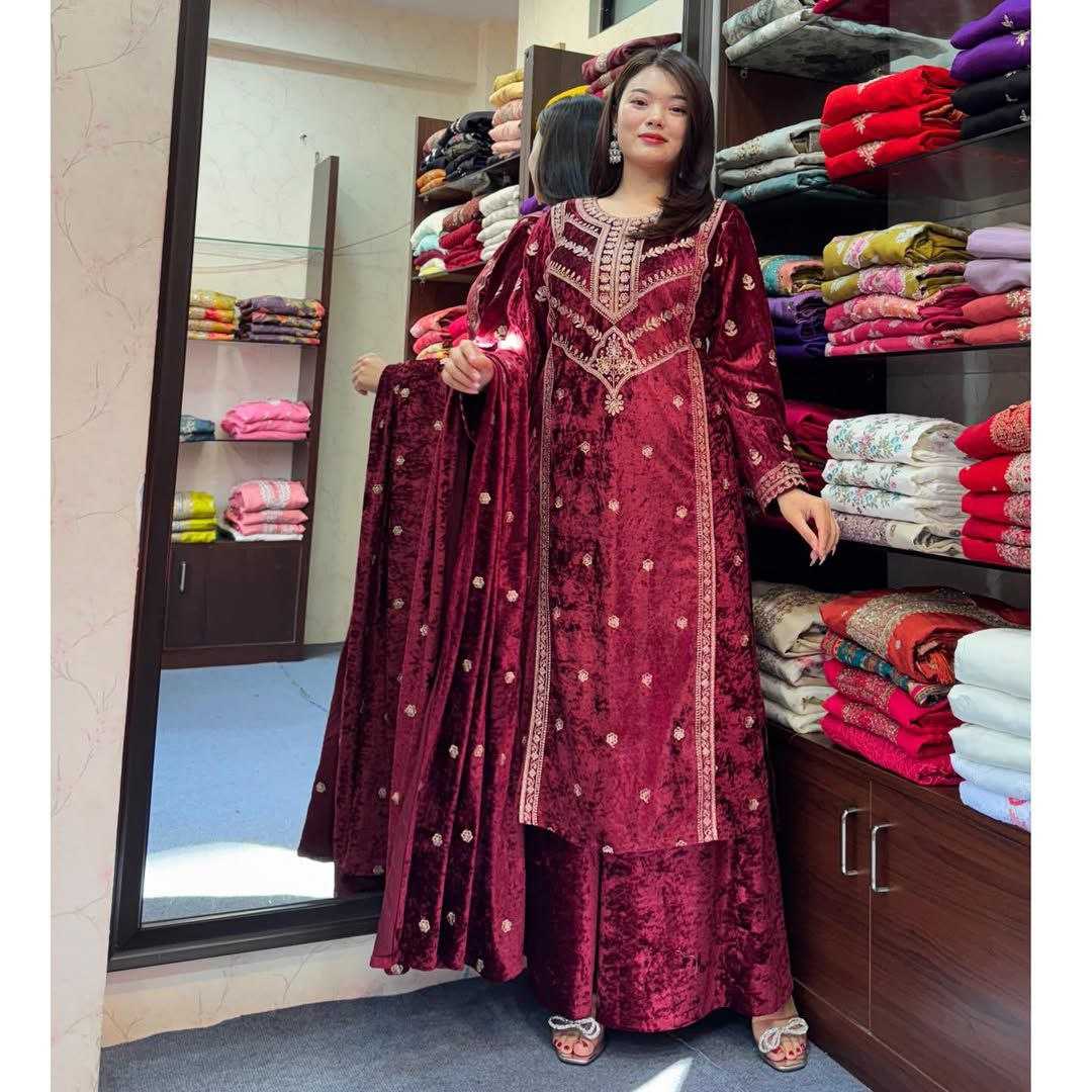 YNF VELVET KESH164 G80 SUITS & DRESSES WHOLESALE EMBROIDEREY PARTY WEAR VELVET SUITS MANUFACTURE- Kapda Export