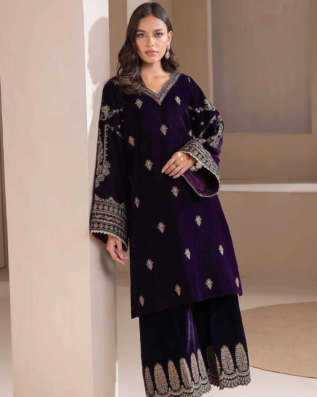 YNF VELVET RIN110 289 SUITS & DRESSES WHOLESALE BLUE EMBROIDERED PARTY WEAR VELVET PAKISTANI SUITS MANUFACTURER- Kapda Export