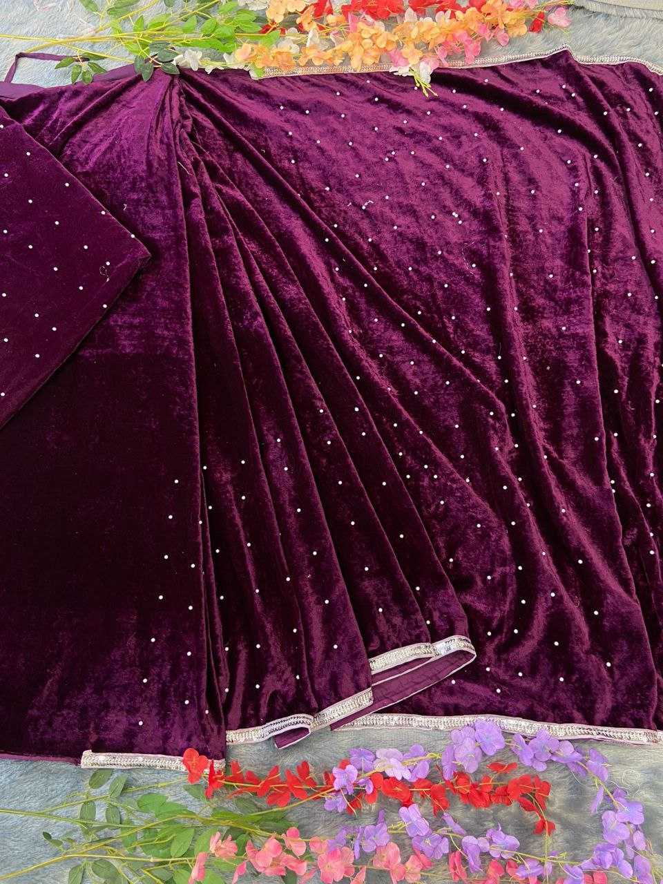 YNF VELVET RIN121 895 SAREES WHOLESALE VELVET LACE BORDER STONE WORK PARTY WEAR SAREES MANUFACTURER- Kapda Export