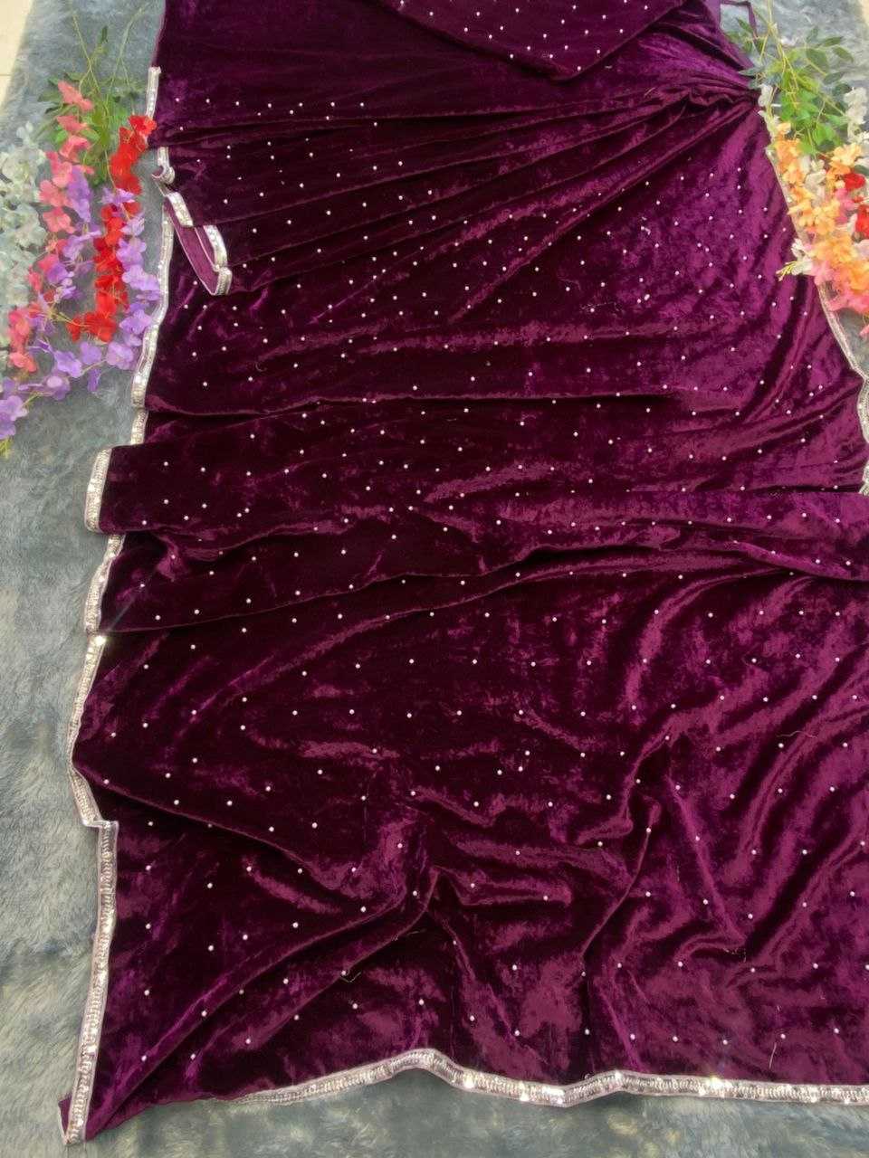 YNF VELVET RIN121 895 SAREES WHOLESALE VELVET LACE BORDER STONE WORK PARTY WEAR SAREES MANUFACTURER- Kapda Export