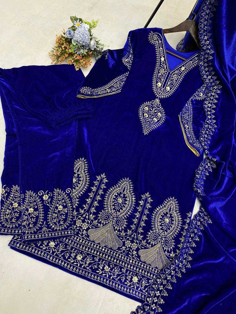 YNF VELVET RIN141 1891 SUITS & DRESSES WHOLESALE EMBROIDERED PARTY WEAR VELVET SUITS MANUFACTURER- Kapda Export