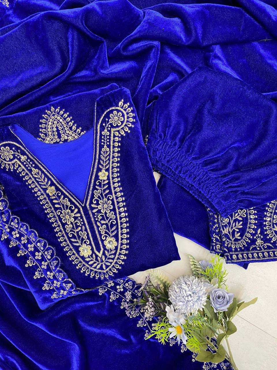 YNF VELVET RIN141 1891 SUITS & DRESSES WHOLESALE EMBROIDERED PARTY WEAR VELVET SUITS MANUFACTURER- Kapda Export