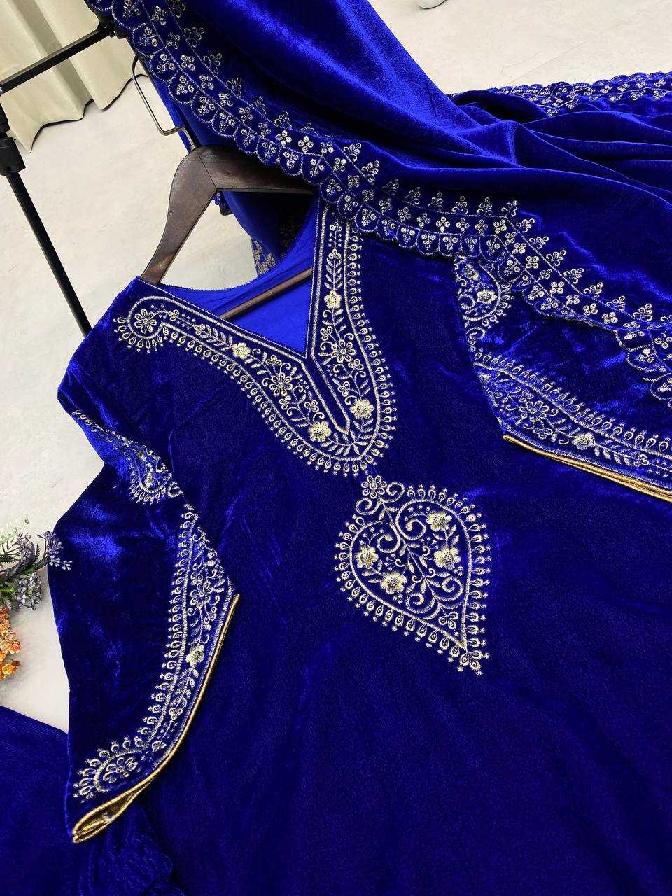 YNF VELVET RIN141 1891 SUITS & DRESSES WHOLESALE EMBROIDERED PARTY WEAR VELVET SUITS MANUFACTURER- Kapda Export