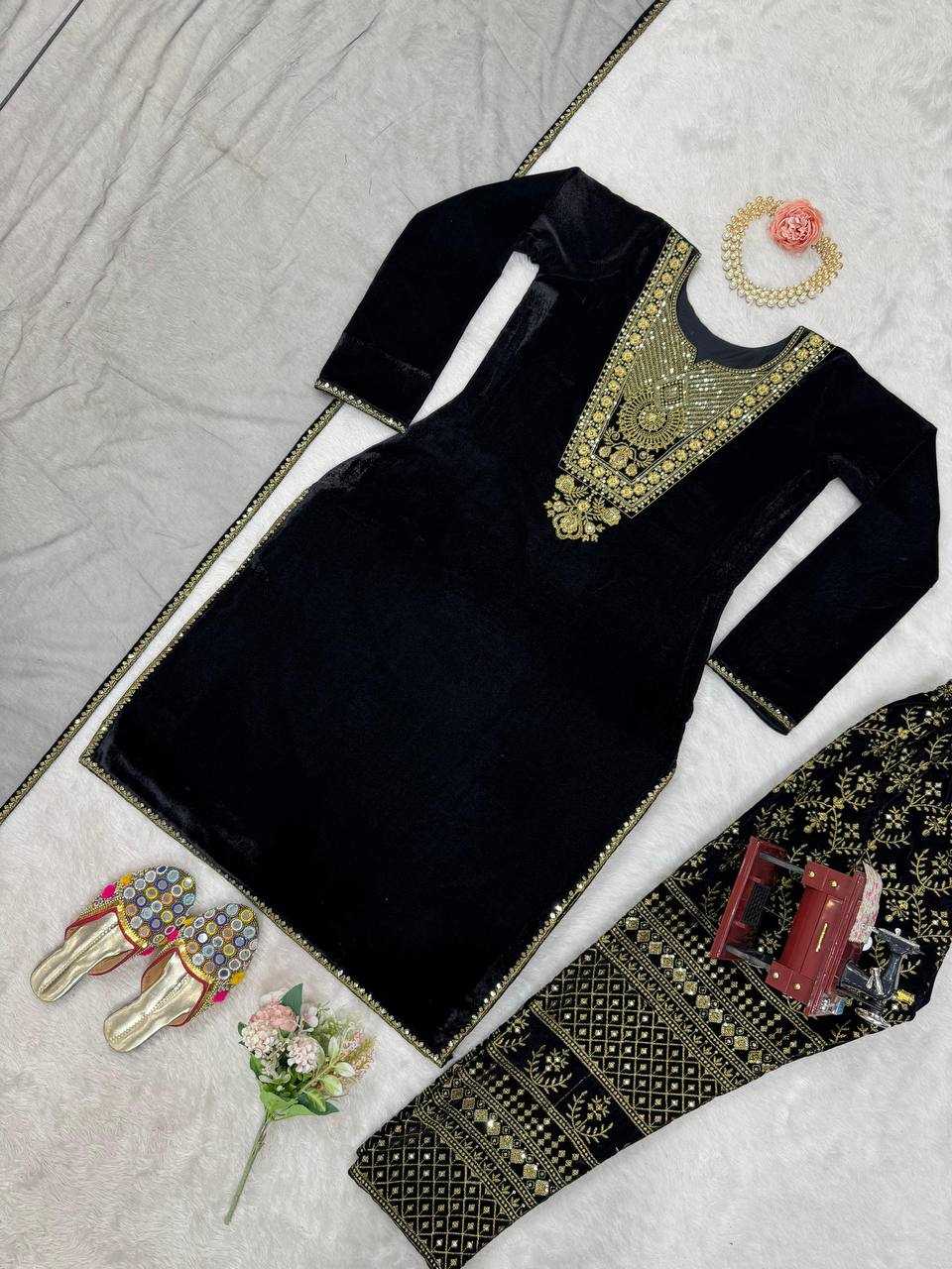 YNF VELVET RIN169 5775 SUITS & DRESSES WHOLESALE EMBROPIDERY VELVET PARTY WEAR BLACK SUITS MANUFACTURE- Kapda Export