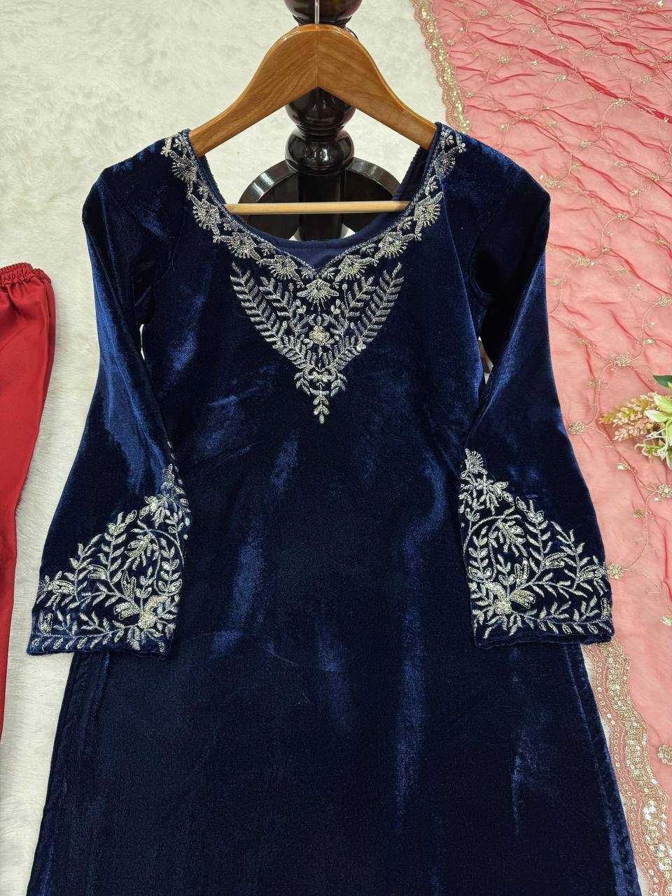 YNF VELVET RIN169 5777 SUITS & DRESSES WHOLESALE PARTY WEAR EMBROIDEREY BLUE SALWAR VELVET SUITS MANUFACTURE- Kapda Export