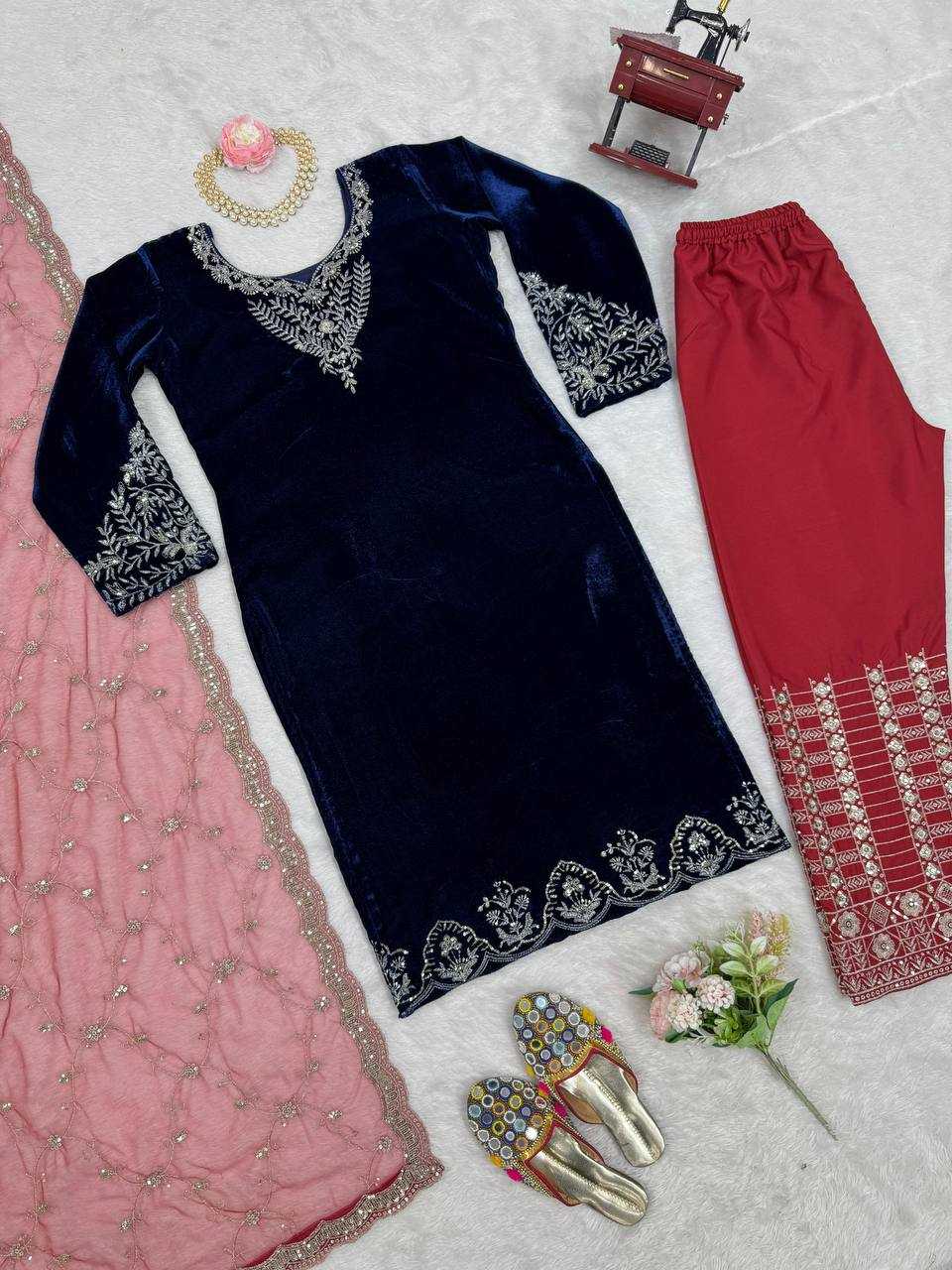 YNF VELVET RIN169 5777 SUITS & DRESSES WHOLESALE PARTY WEAR EMBROIDEREY BLUE SALWAR VELVET SUITS MANUFACTURE- Kapda Export