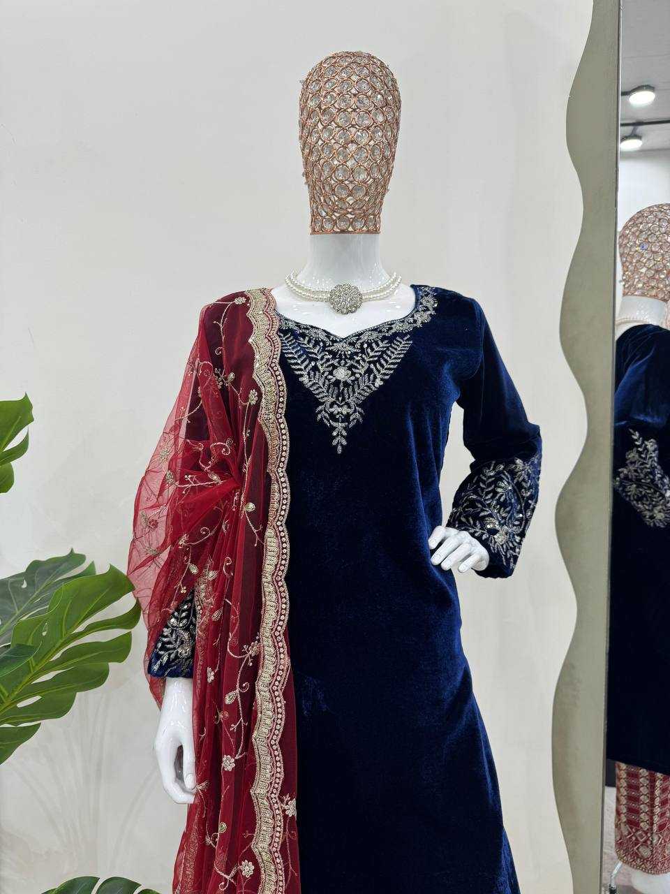 YNF VELVET RIN169 5777 SUITS & DRESSES WHOLESALE PARTY WEAR EMBROIDEREY BLUE SALWAR VELVET SUITS MANUFACTURE- Kapda Export