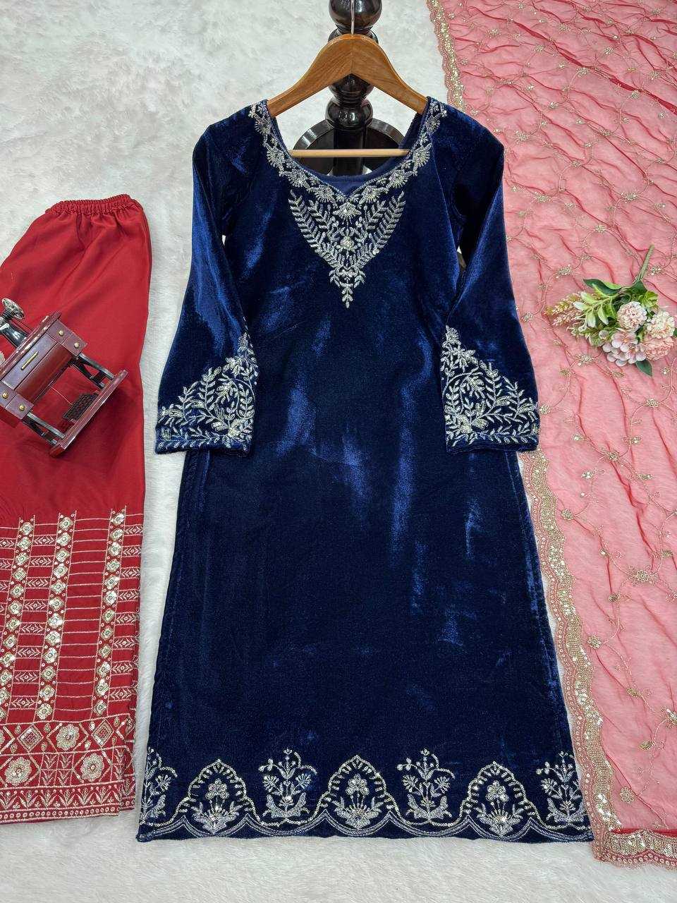 YNF VELVET RIN169 5777 SUITS & DRESSES WHOLESALE PARTY WEAR EMBROIDEREY BLUE SALWAR VELVET SUITS MANUFACTURE- Kapda Export