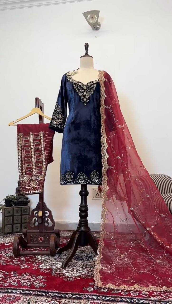 YNF VELVET RIN169 5777 SUITS & DRESSES WHOLESALE PARTY WEAR EMBROIDEREY BLUE SALWAR VELVET SUITS MANUFACTURE- Kapda Export