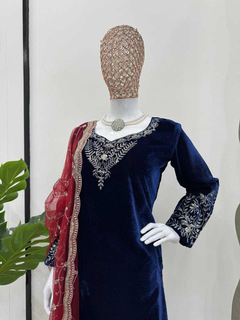 YNF VELVET RIN169 5777 SUITS & DRESSES WHOLESALE PARTY WEAR EMBROIDEREY BLUE SALWAR VELVET SUITS MANUFACTURE- Kapda Export