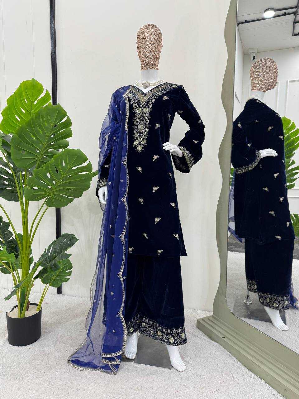 YNF VELVET RIN169 5783 SUITS & DRESSES WHOLESALE PAKISTANI EMBROIDERY VELVET EID COLLECTIONS BLUE SUITS MANUFACTURE- Kapda Export