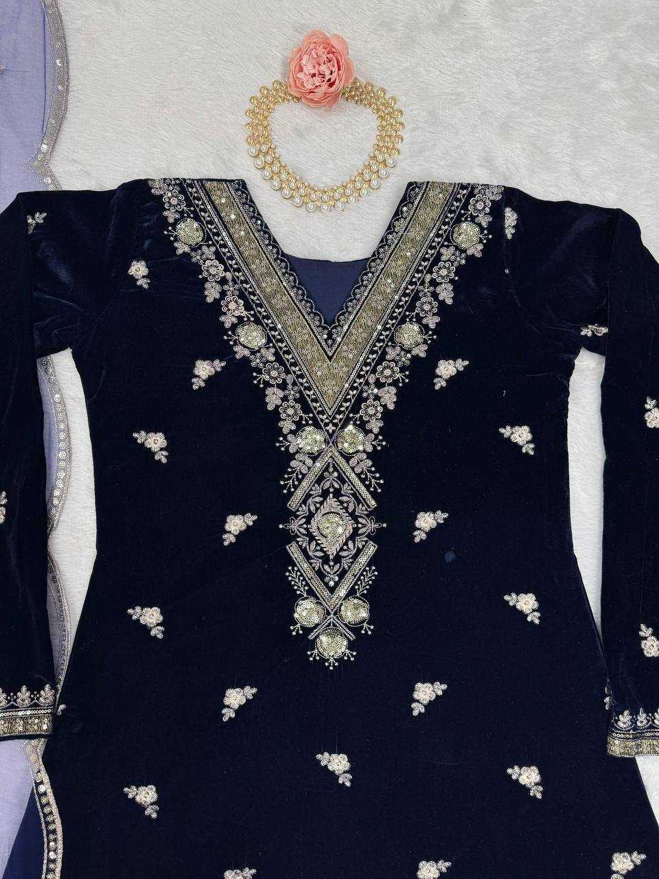 YNF VELVET RIN169 5783 SUITS & DRESSES WHOLESALE PAKISTANI EMBROIDERY VELVET EID COLLECTIONS BLUE SUITS MANUFACTURE- Kapda Export