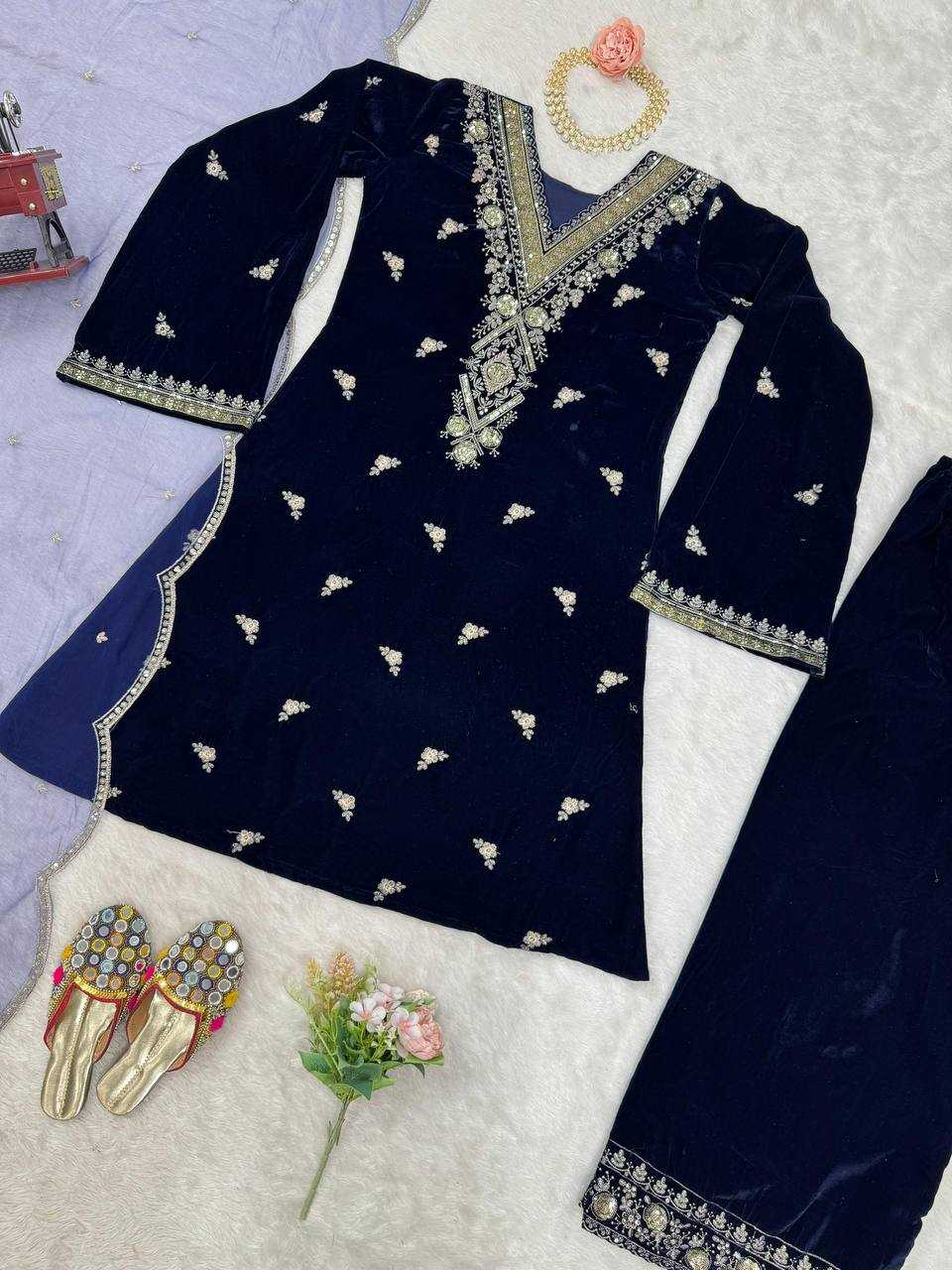 YNF VELVET RIN169 5783 SUITS & DRESSES WHOLESALE PAKISTANI EMBROIDERY VELVET EID COLLECTIONS BLUE SUITS MANUFACTURE- Kapda Export