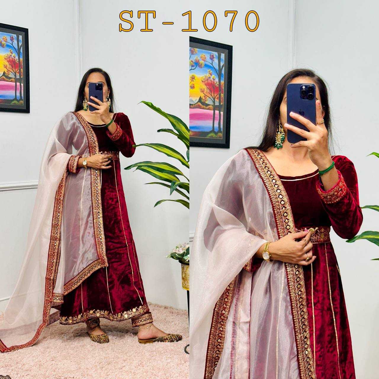 YNF VELVET RIN181 1070 GOWNS WHOLESALE EMBROIDERY ANARAKLLI MAROON VELVET GOWNS MANUFACTURER- Kapda Export