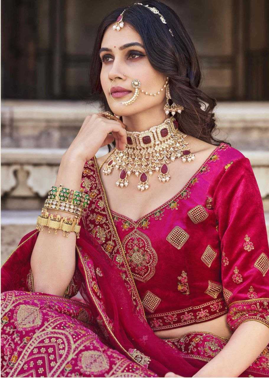 YNF VELVET RIN195 BRIDAL LOOK 2087 LEHENGAS WHOLESALE BRIDAL EMBROIDERED DESIGNER VELVET ZARI WORK LEHENGAS MANUFACTURER- Kapda Export