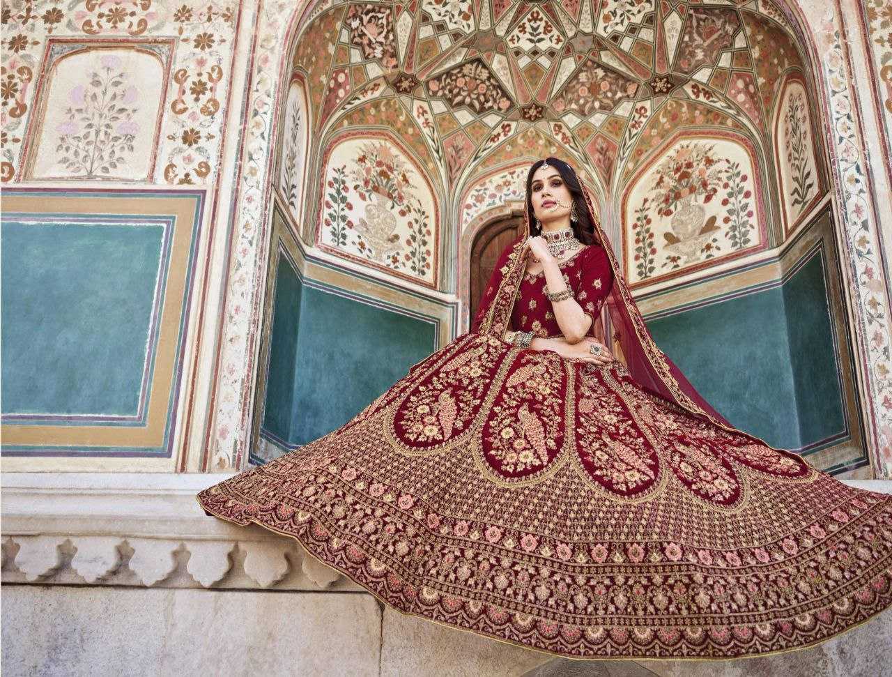 YNF VELVET RIN195 BRIDAL LOOK 2089 LEHENGAS WHOLESALE BRIDAL EMBROIDERED DESIGNER VELVET ZARI WORK LEHENGAS MANUFACTURER- Kapda Export