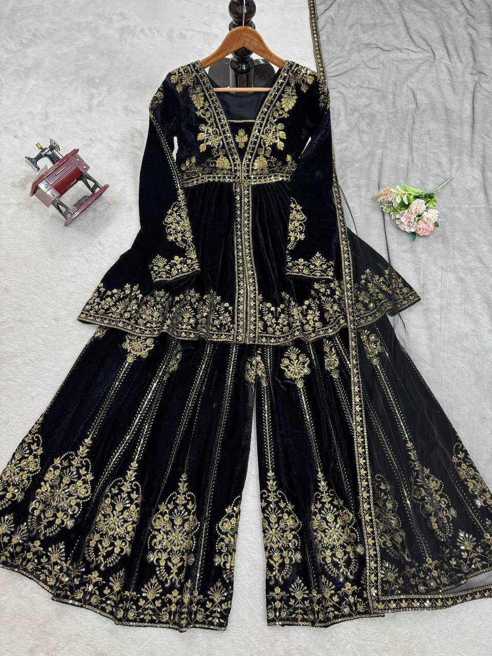 YNF VELVET RIN201 5788 SUITS & DRESSES WHOLESALE PARTY WEAR BLACK SALWAR PAKISTANI EMBROIDERY VELVET EID COLLECTIONS SUITS MANUFACTURE- Kapda Export