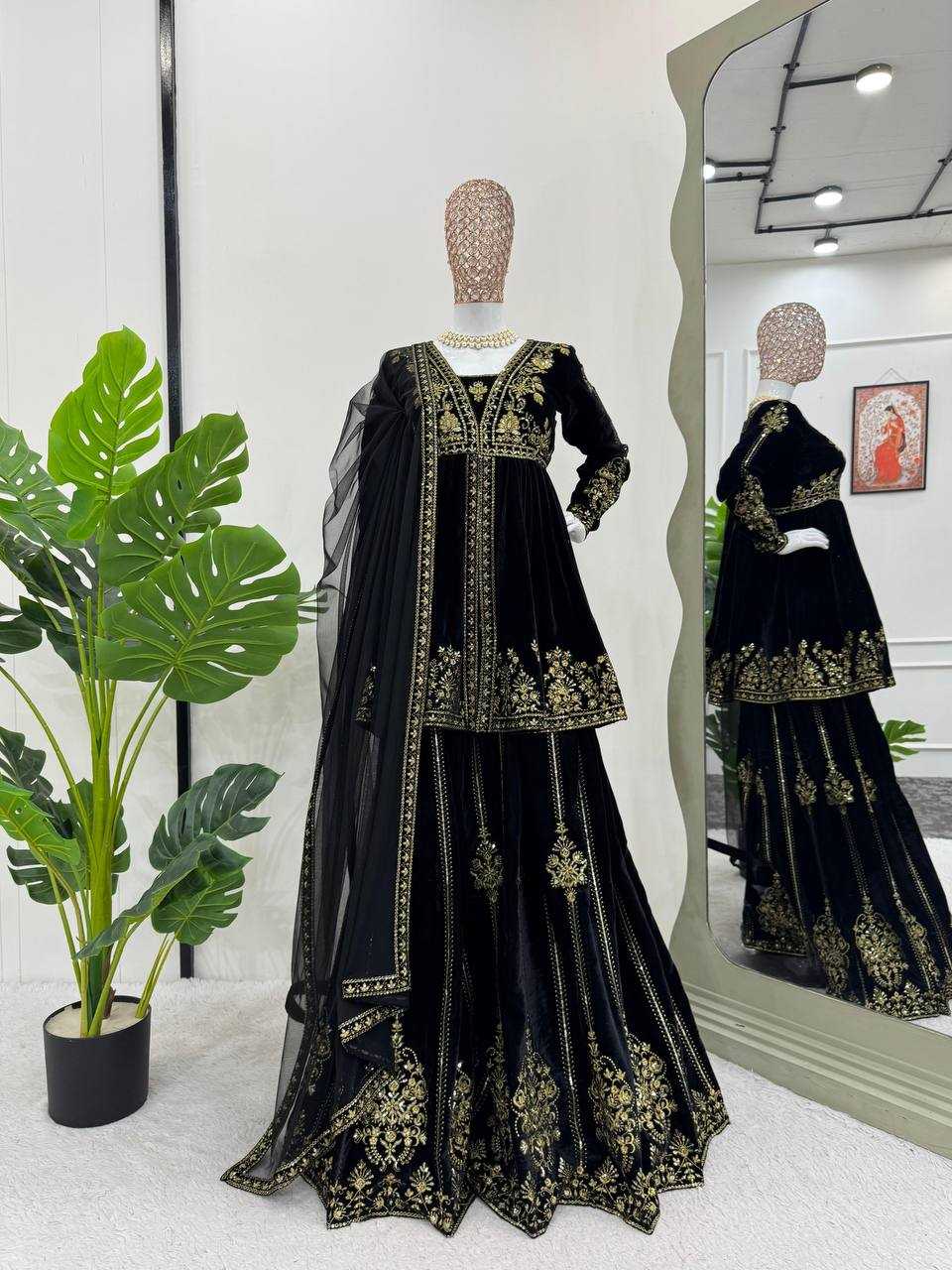 YNF VELVET RIN201 5788 SUITS & DRESSES WHOLESALE PARTY WEAR BLACK SALWAR PAKISTANI EMBROIDERY VELVET EID COLLECTIONS SUITS MANUFACTURE- Kapda Export