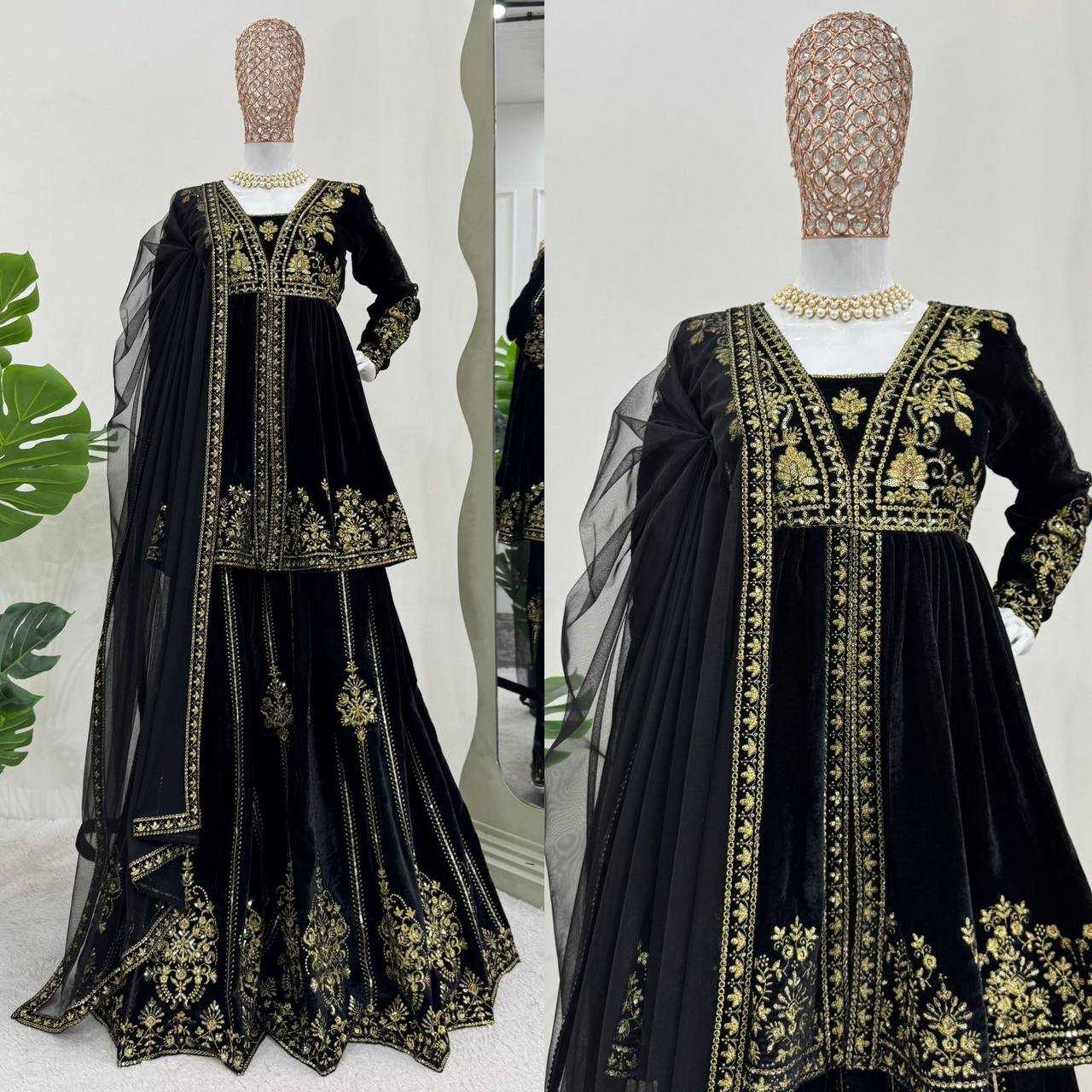 YNF VELVET RIN201 5788 SUITS & DRESSES WHOLESALE PARTY WEAR BLACK SALWAR PAKISTANI EMBROIDERY VELVET EID COLLECTIONS SUITS MANUFACTURE- Kapda Export