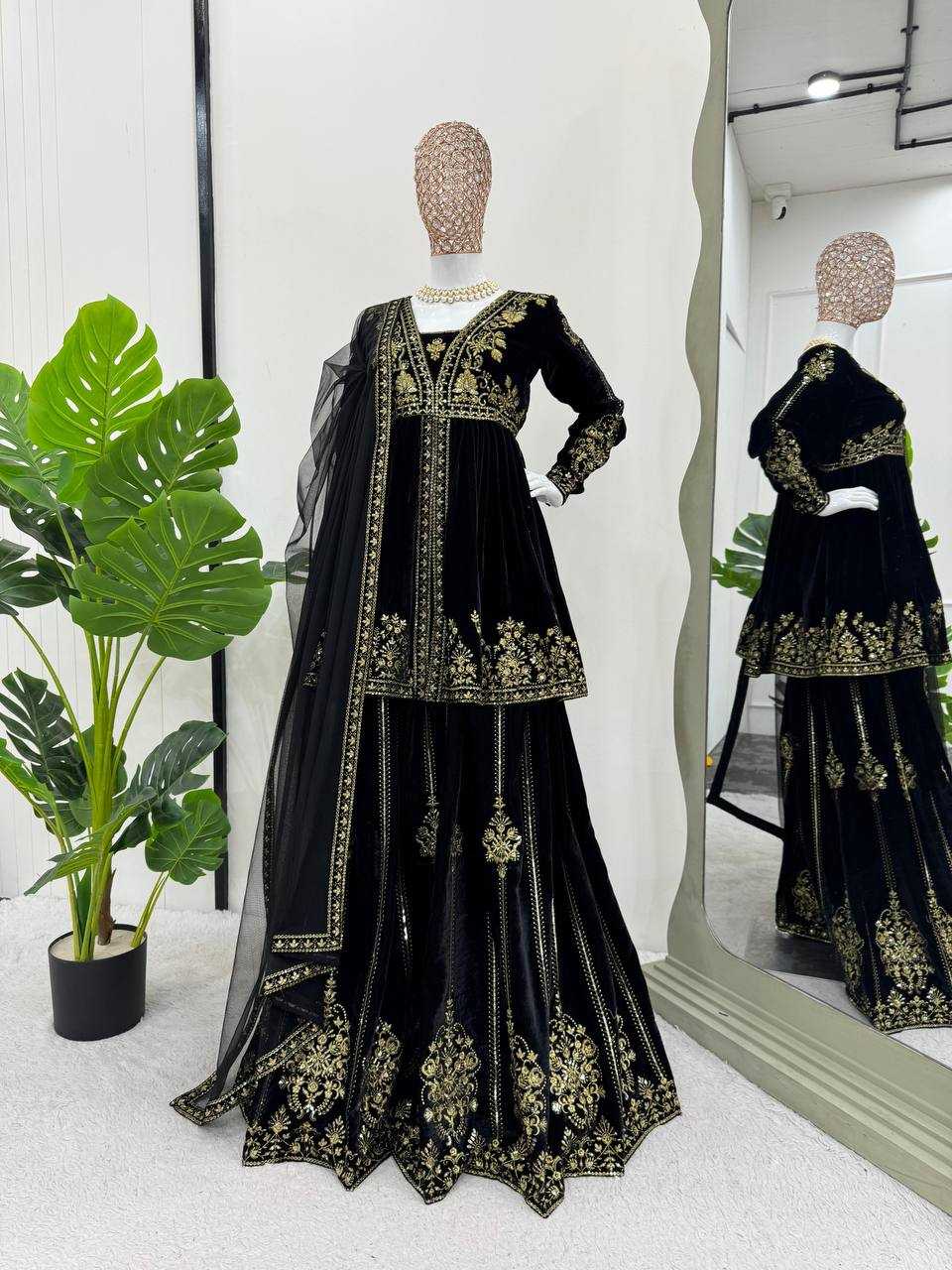 YNF VELVET RIN201 5788 SUITS & DRESSES WHOLESALE PARTY WEAR BLACK SALWAR PAKISTANI EMBROIDERY VELVET EID COLLECTIONS SUITS MANUFACTURE- Kapda Export