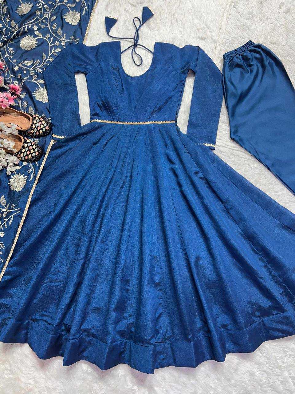 YNF VICHITRA SILK KESH144 1230 GOWNS WHOLESALE ANARKALI SILK FULL SLEEVE BLUE GOWNS MANUFACTURER- Kapda Export