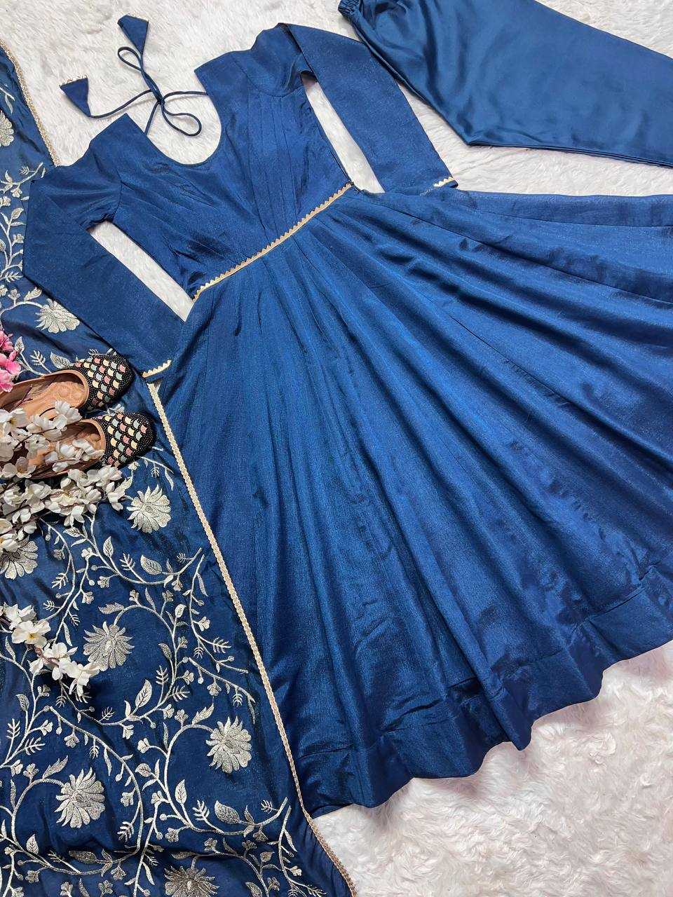 YNF VICHITRA SILK KESH144 1230 GOWNS WHOLESALE ANARKALI SILK FULL SLEEVE BLUE GOWNS MANUFACTURER- Kapda Export