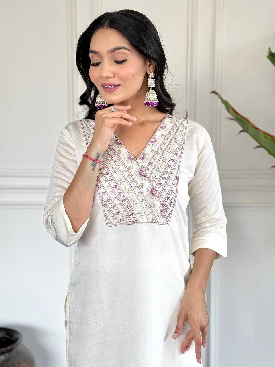 YNF VISCOSE CHANDERI KESH242 VICTORIYA SUITS & DRESSES WHOLESALE EMBROIDERY CHANDERI LONG KURTI WHITE SALWAR SUITS MANUFACTURE- Kapda Export