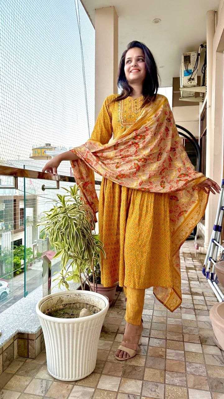 YNF VISCOSE CHANDERI KESH246 Yogita SUITS & DRESSES WHOLESALE PRINTED CHANDERI PRINTED YELLOW SALWAR HALDI OUTFITS SUITS MANUFACTURE- Kapda Export