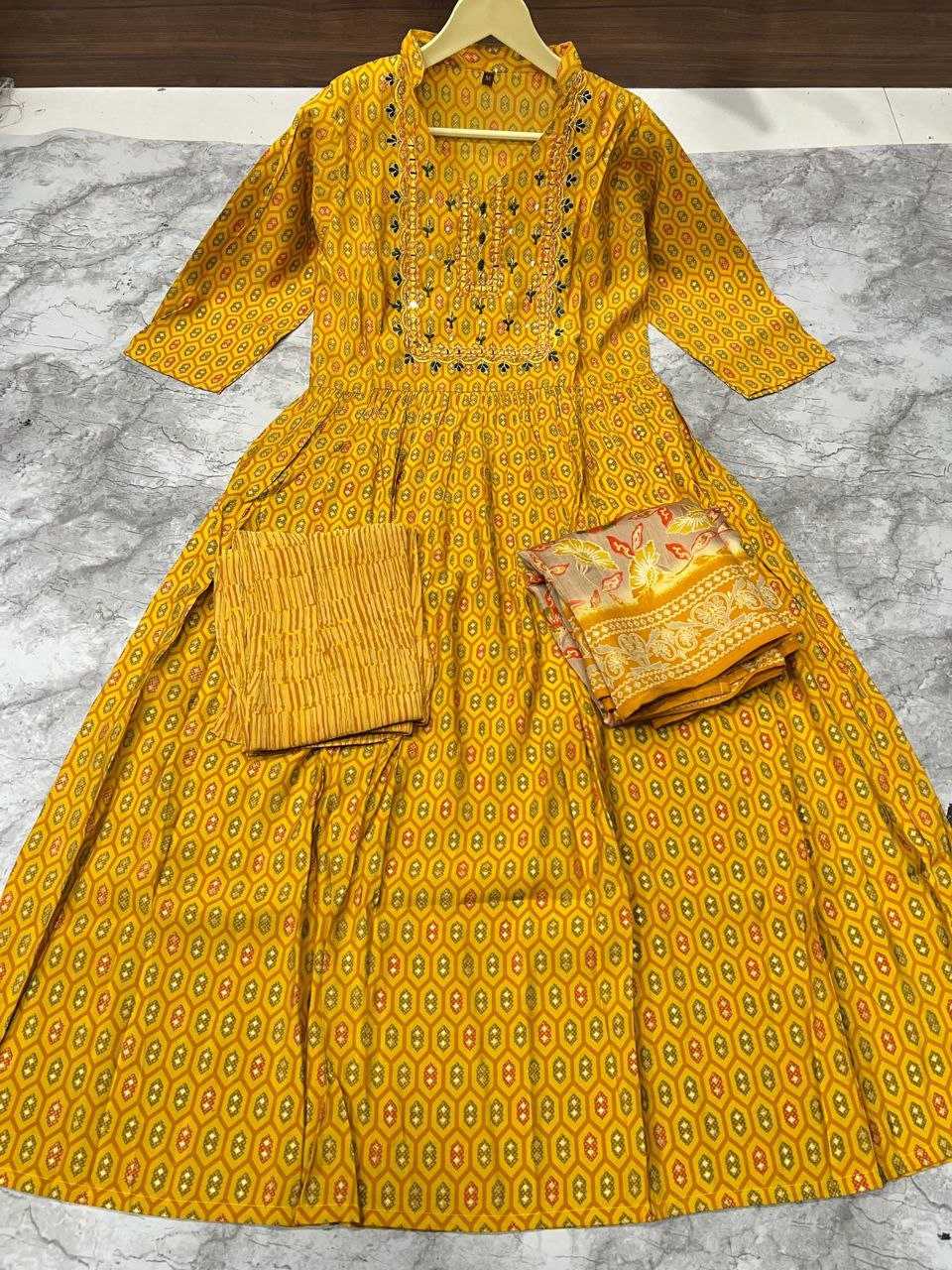 YNF VISCOSE CHANDERI KESH246 Yogita SUITS & DRESSES WHOLESALE PRINTED CHANDERI PRINTED YELLOW SALWAR HALDI OUTFITS SUITS MANUFACTURE- Kapda Export