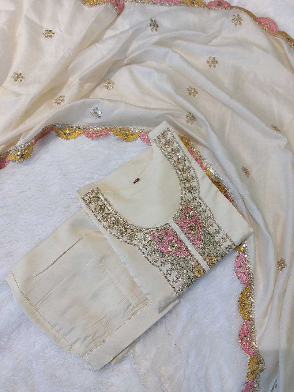 YNF VISCOSE CHANDERI RIN201 RRD41 SUITS & DRESSES WHOLESALE EMBROIDERY WEDDING CHNADERI WHITE SUITS MANUFACTURE- Kapda Export