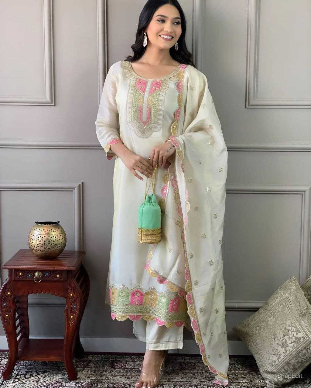 YNF VISCOSE CHANDERI RIN201 RRD41 SUITS & DRESSES WHOLESALE EMBROIDERY WEDDING CHNADERI WHITE SUITS MANUFACTURE- Kapda Export