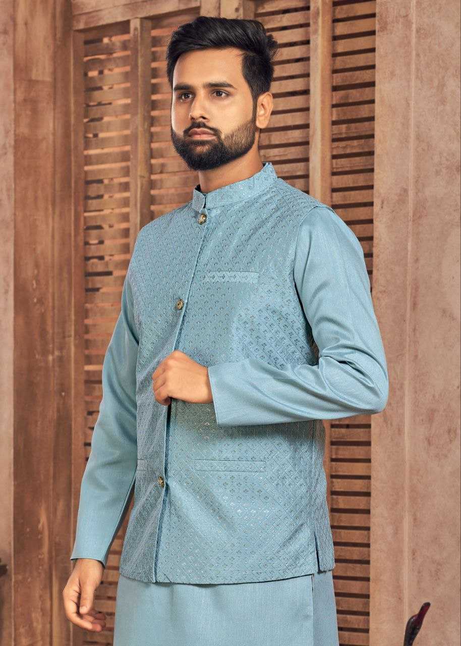 Ynf Banglori Silk KESH246 MANYAVAR V-2 Mens Wear Wholesale Silk Kurta Embroidered Kurta Pajama Men Designer Shirt Manufacturer- Kapda Export