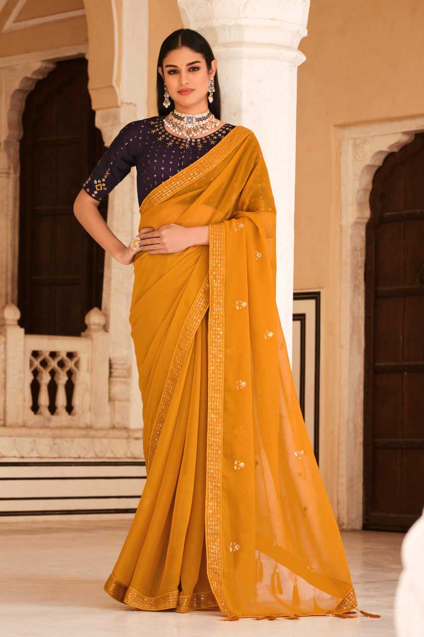 Ynf Chinon KESH417 5437 Sarees Wholesale Party Wear Sarees Sequence Sarees Yellow Sarees Manufacturer- Kapda Export