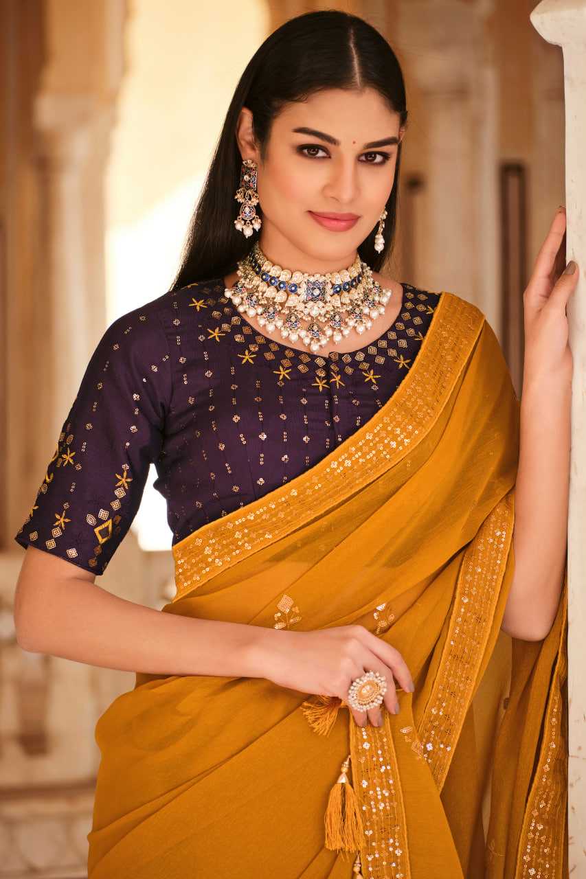 Ynf Chinon KESH417 5437 Sarees Wholesale Party Wear Sarees Sequence Sarees Yellow Sarees Manufacturer- Kapda Export