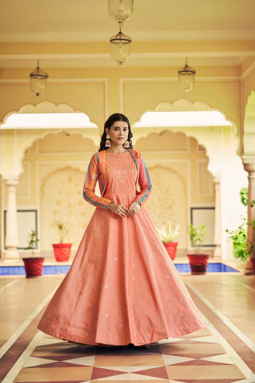 Ynf Cotton KESH417 4768 Gowns Wholesale Embroidery Gowns Long Gowns Peach Gown Manufacturer- Kapda Export