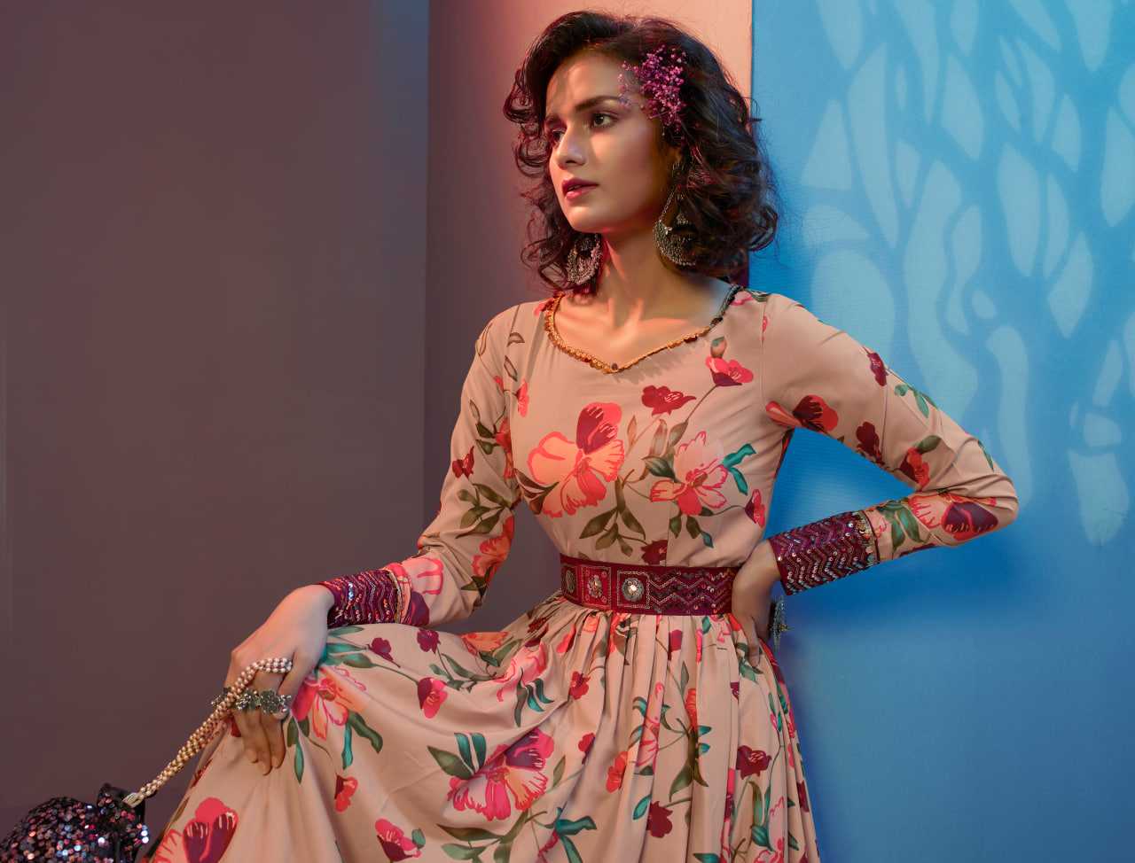 Ynf Crepe KESH417 4725 Gowns Wholesale Long Gowns Full Sleeve Gowns Peach Gown Manufacturer- Kapda Export