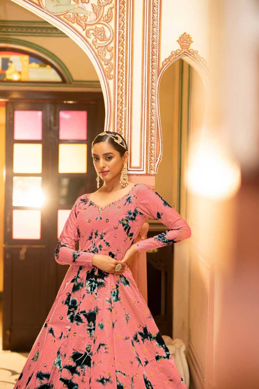 Ynf Crepe KESH417 4732 Gowns Wholesale Long Gowns Full Sleeve Gowns Peach Gown Manufacturer- Kapda Export