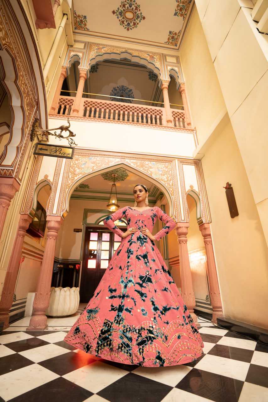 Ynf Crepe KESH417 4732 Gowns Wholesale Long Gowns Full Sleeve Gowns Peach Gown Manufacturer- Kapda Export