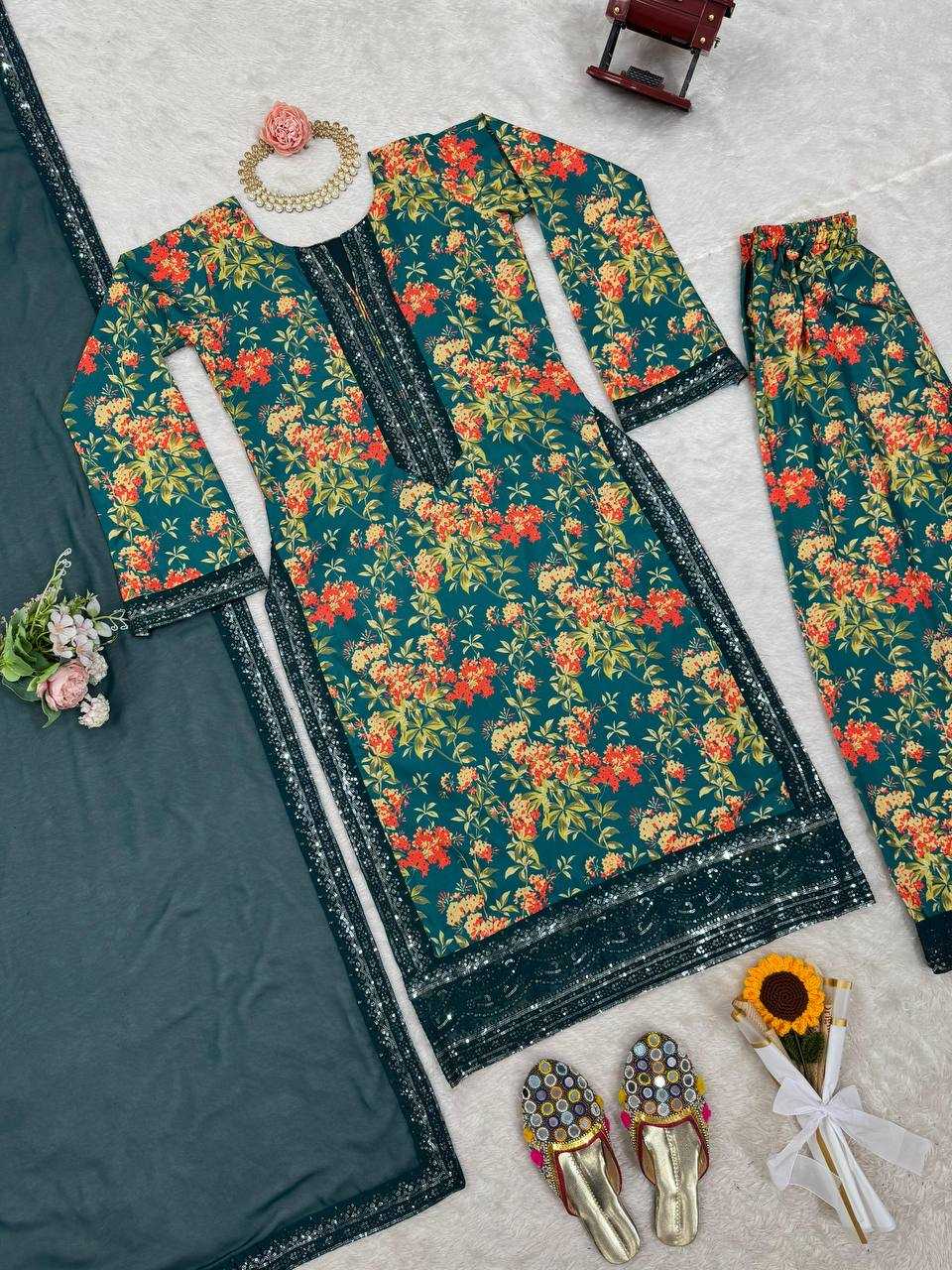 YNF FRENCH SILK RIN169 5811 SUITS & DRESSES WHOLESALE SILK PRINTED PARTY WEAR SUITS MANUFACTURER- Kapda Export