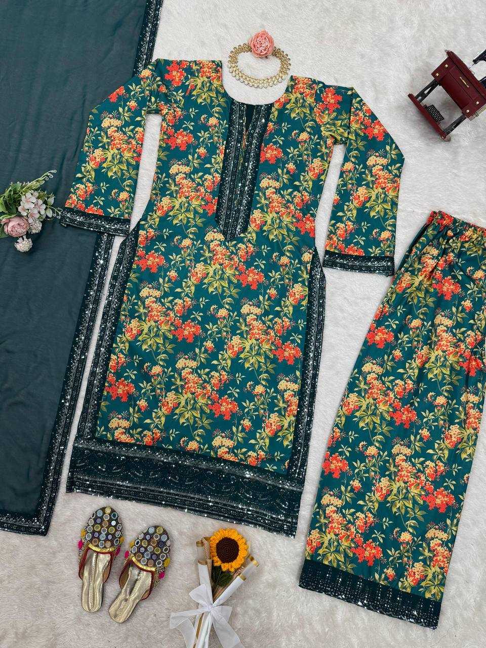 YNF FRENCH SILK RIN169 5811 SUITS & DRESSES WHOLESALE SILK PRINTED PARTY WEAR SUITS MANUFACTURER- Kapda Export