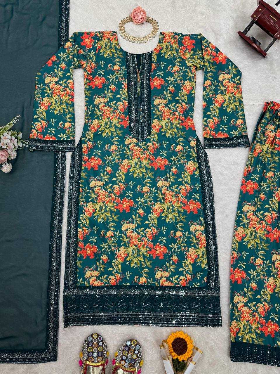 YNF FRENCH SILK RIN169 5811 SUITS & DRESSES WHOLESALE SILK PRINTED PARTY WEAR SUITS MANUFACTURER- Kapda Export