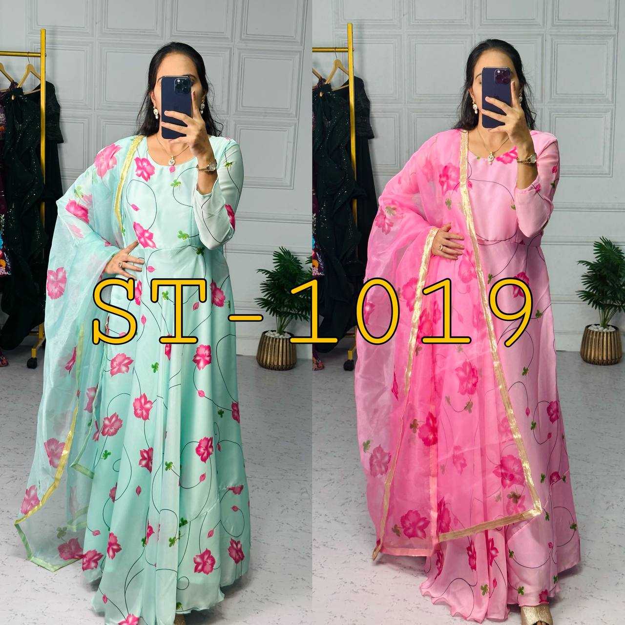 Ynf Georgette KESH413 1019 Gowns Wholesale Printed Gowns Georgette Gown Satin Gowns Manufacturer- Kapda Export