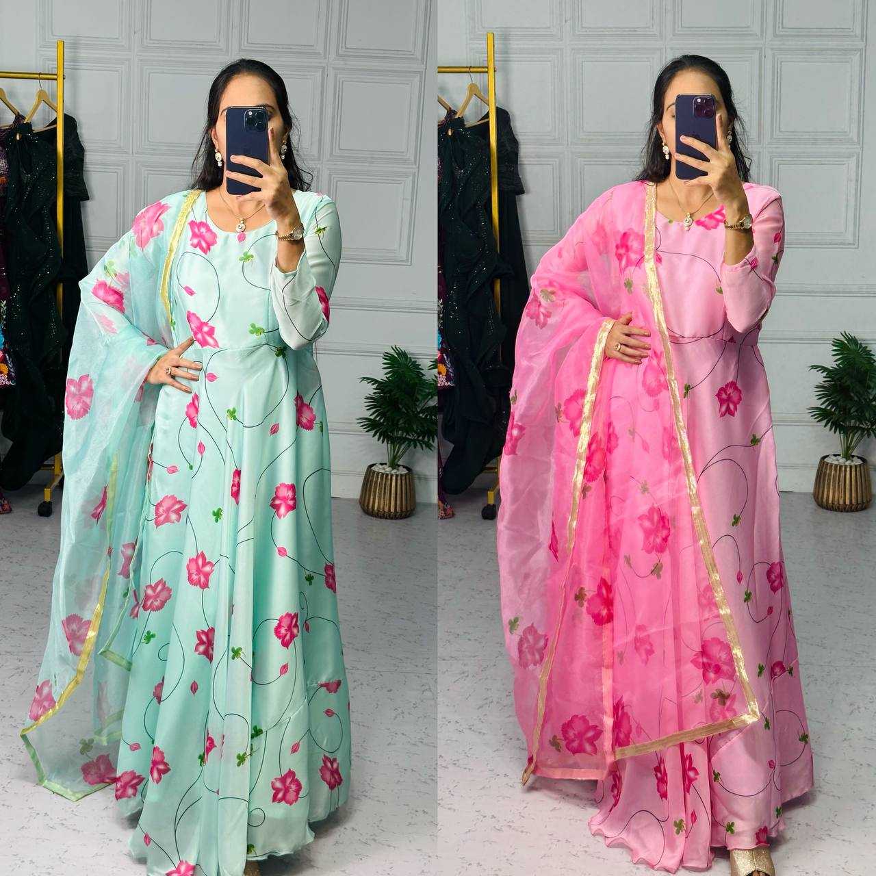 Ynf Georgette KESH413 1019 Gowns Wholesale Printed Gowns Georgette Gown Satin Gowns Manufacturer- Kapda Export