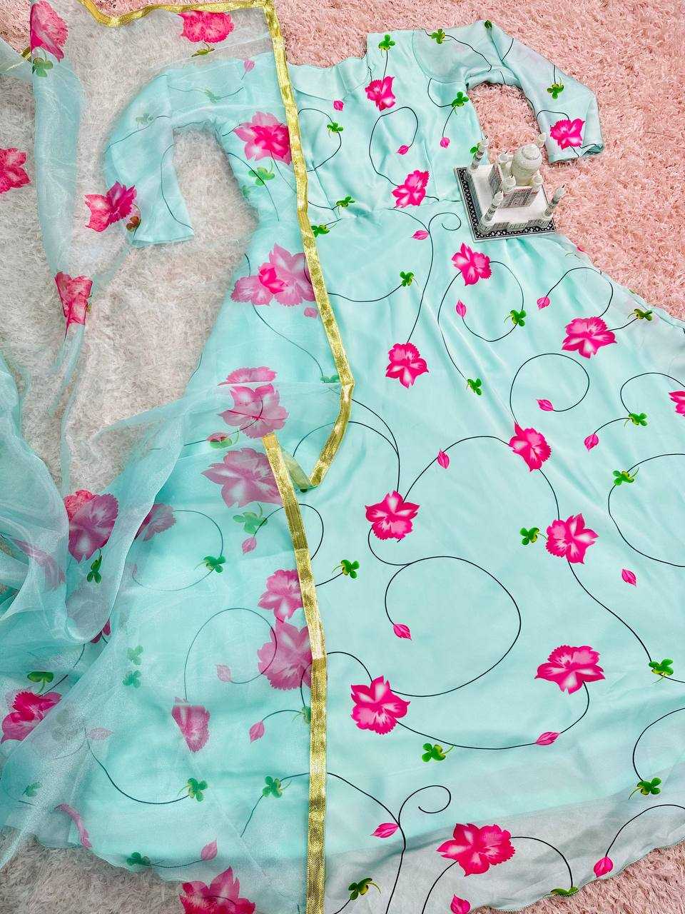 Ynf Georgette KESH413 1019 Gowns Wholesale Printed Gowns Georgette Gown Satin Gowns Manufacturer- Kapda Export